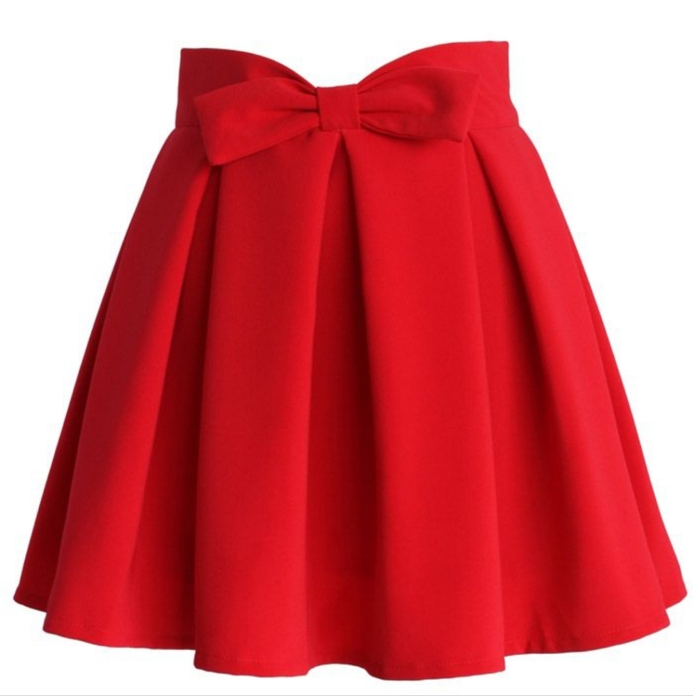 SWEET YOUR HEART BOWKNOT PLEATED SKIRT IN RUBY SIZE S